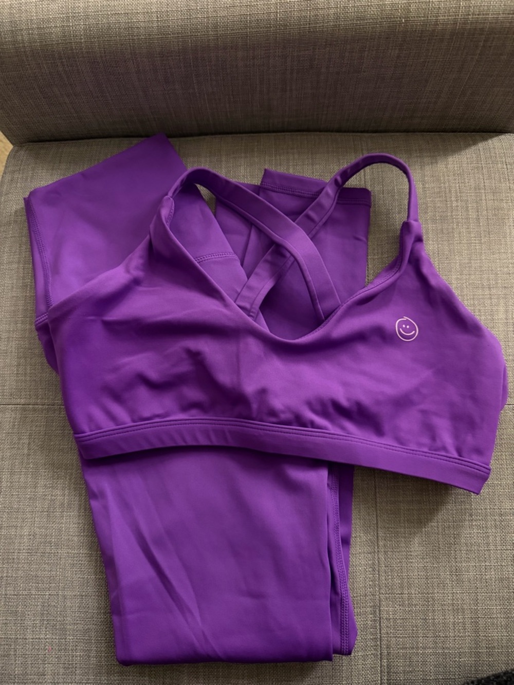 moana bikini Purple Smiley Bralette & Leggings Active Set